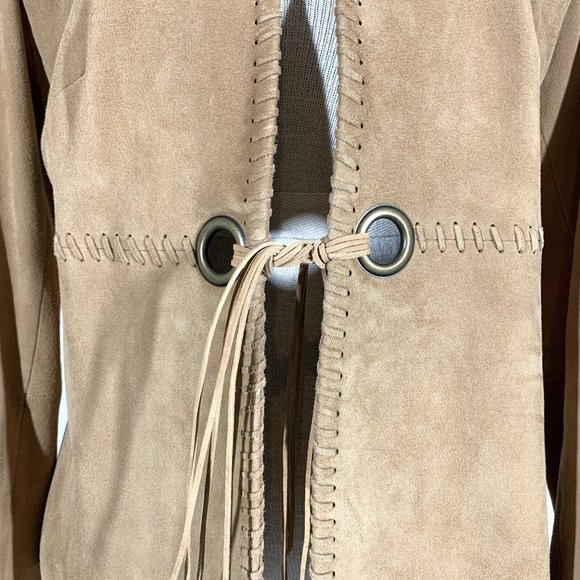 Michael Kors Tan Suede Leather Jacket Women’s Sz L Fringe - Picture 4 of 11